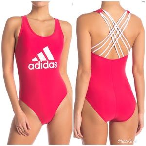 Adidas Logo Criss Cross One-Piece Swimsuit Sz M